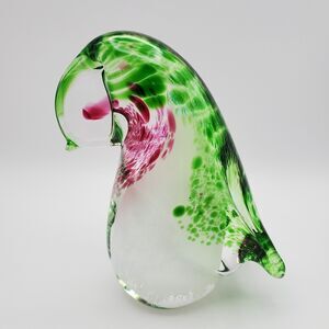 Iris Bohemia Crystal Paperweight Penguin Green Red Pink Handmade Vintage 6" x 4"